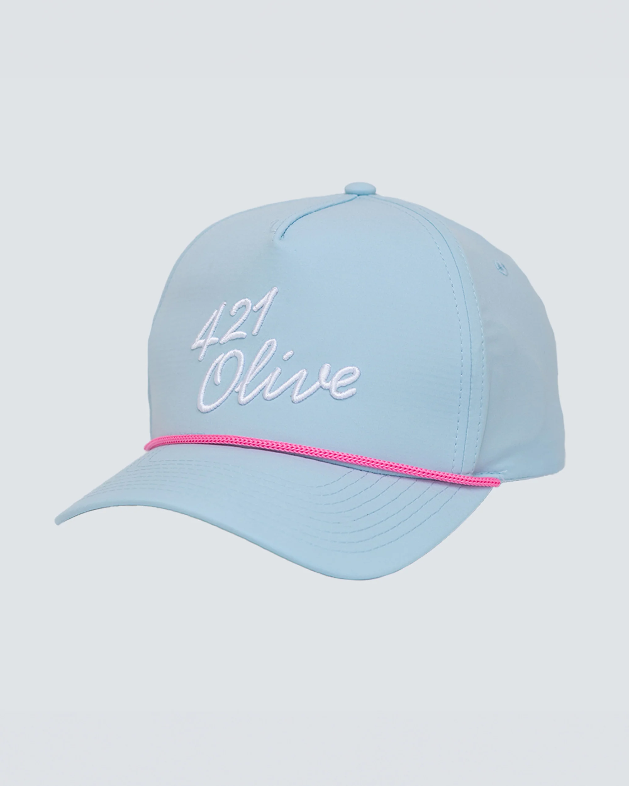 421 Olive Script Hat in Sky Blue