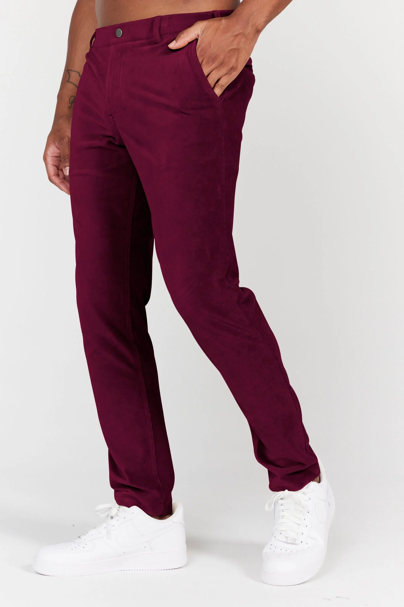 Collins Pull-On Corduroy Trouser in Burgundy - Image 2