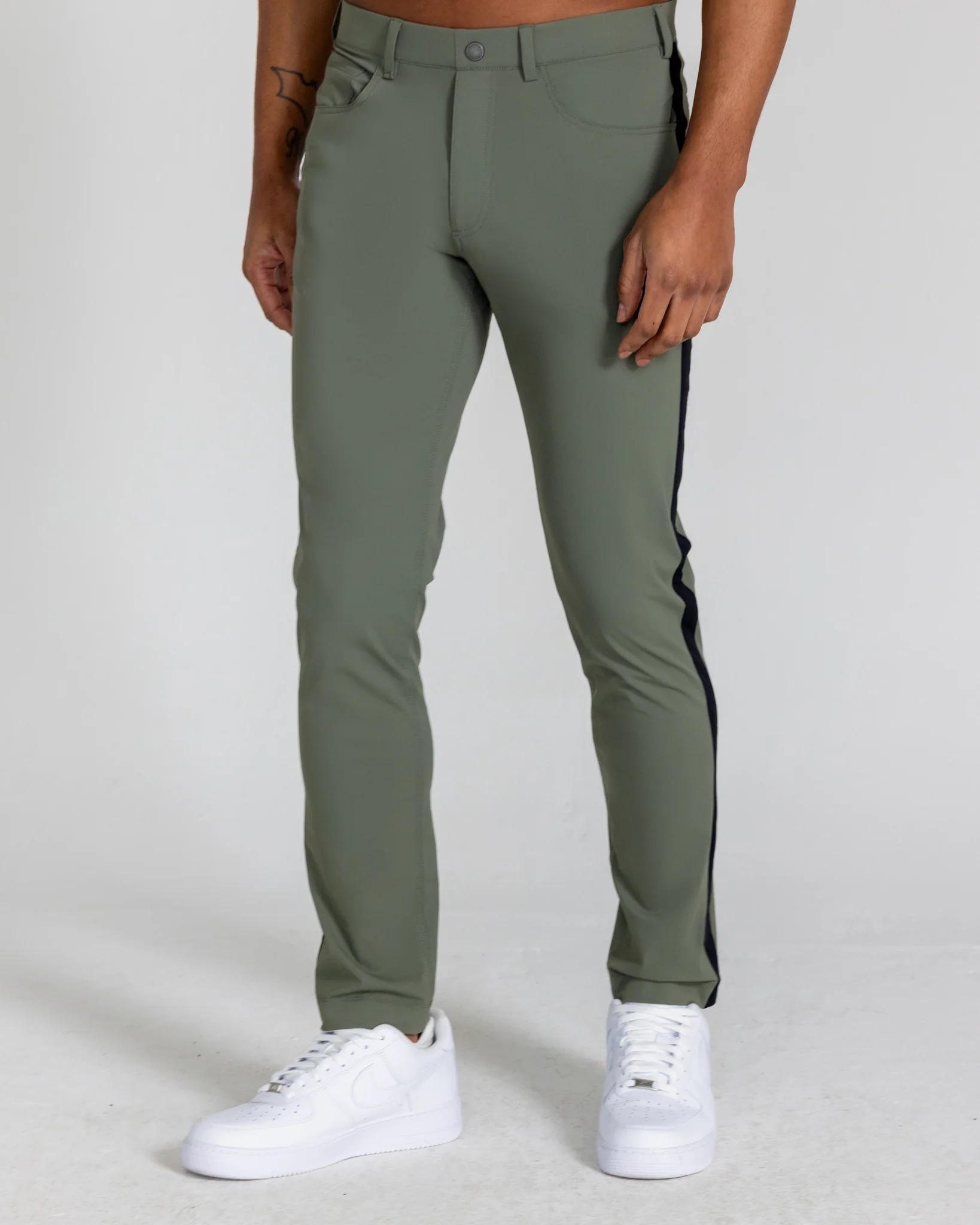 Kent Striped Pull-On Trouser in Olive - Image 3