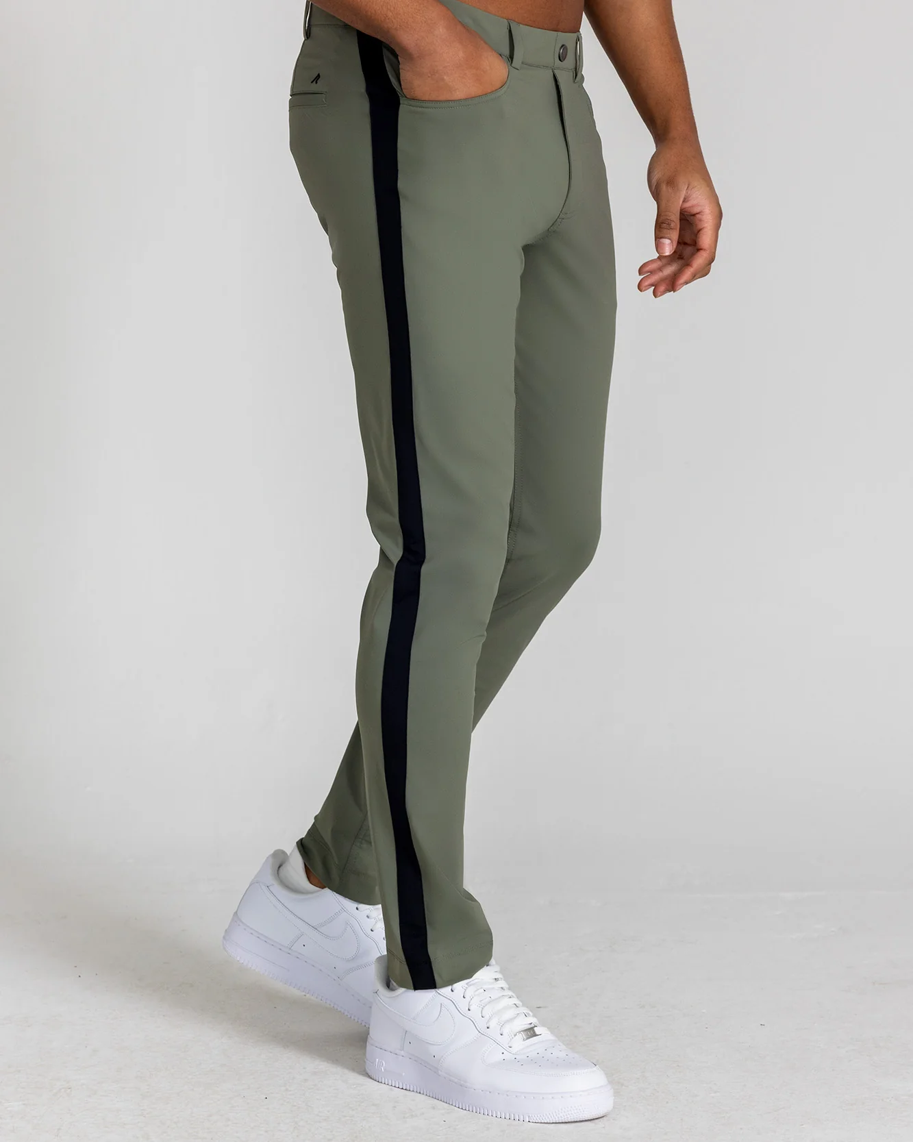 Kent Striped Pull-On Trouser in Olive - Image 4