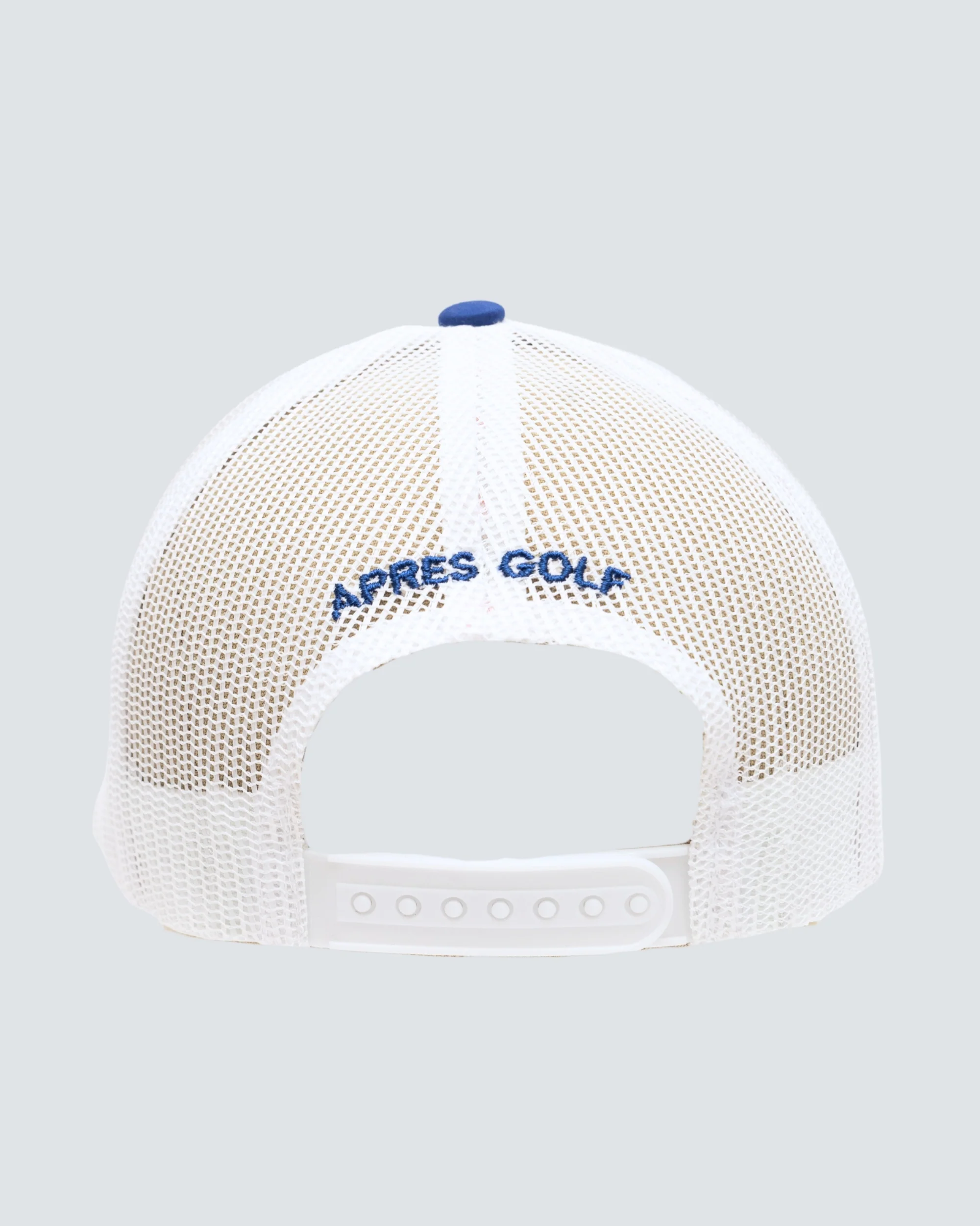 Stitched R Logo 5 Panel Trucker Hat in Mazarine Blue - Image 2